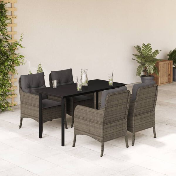 vidaXL Set da Pranzo da Giardino 5 pz con Cuscini in Polyrattan Grigio