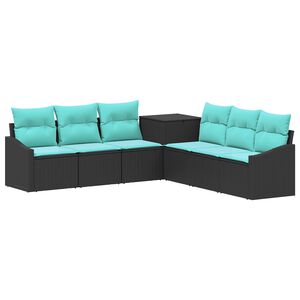vidaXL Set di divani 7 pz Nero e Blu Rattan sintetico e Acciaio