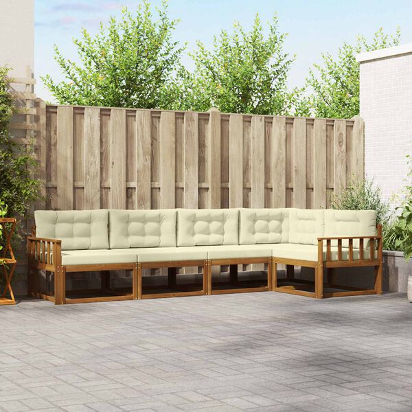 vidaXL Set di divani da esterno con cuscino 5 pcs Naturale e Crema