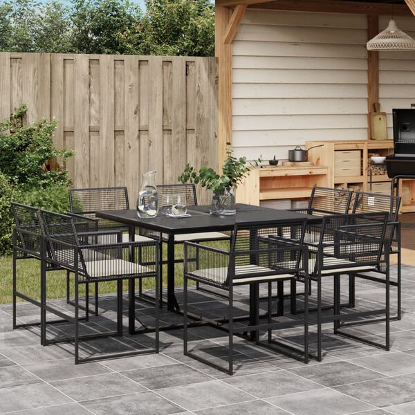 vidaXL Set da Pranzo da Giardino 9 pz con Cuscini Nero in Polyrattan