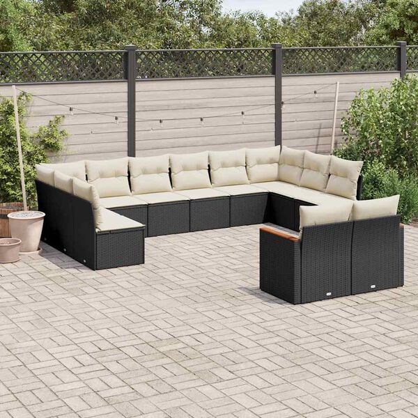 vidaXL Set Divani da Giardino 12 pz con Cuscini Nero in Polyrattan