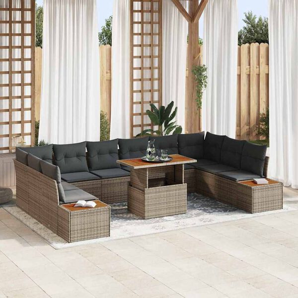 vidaXL Set Divano da Giardino 11 pcs Grigio Poly Rattan