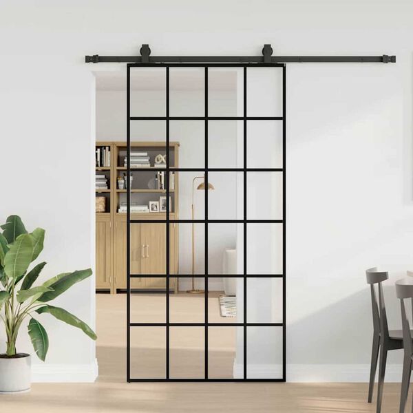 vidaXL Porta Scorrevole con Ferramenta Nera 102x205 cm in Vetro ESG