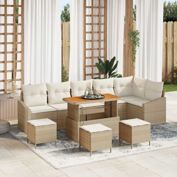 vidaXL Set Divano da Giardino con cuscino 10 pcs Beige Poly Rattan