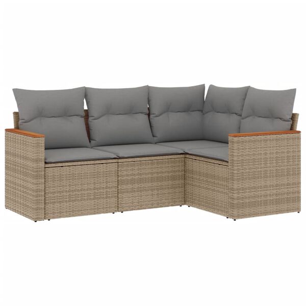 vidaXL Set Divano da Giardino 4 pz con Cuscini Beige in Polyrattan