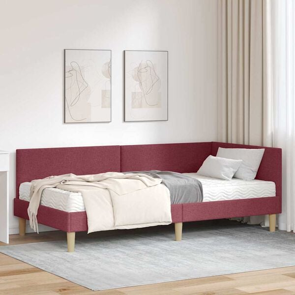 vidaXL Struttura Letto Angolare con Materasso 2 pcs Grigio Tessuto