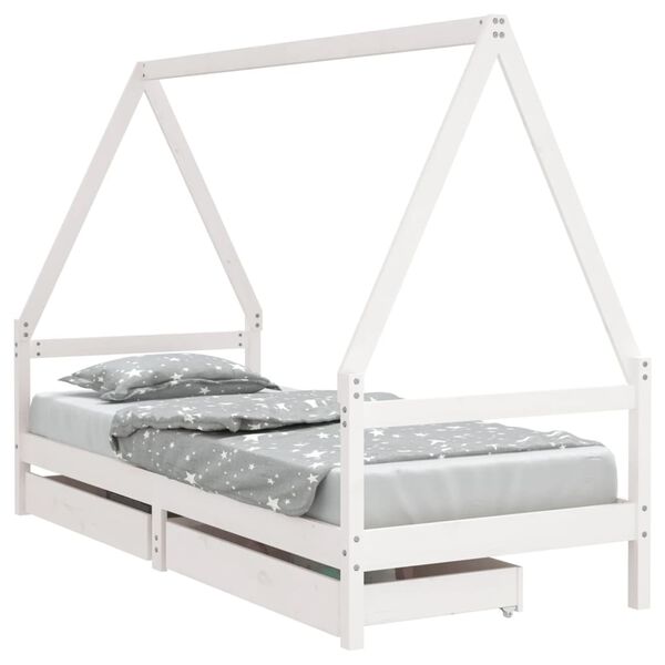 vidaXL Giroletto Bambini con Cassetti Bianco 90x190 cm Massello Pino