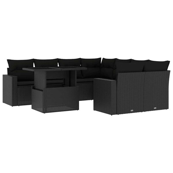 vidaXL Set Divani da Giardino 9 pz con Cuscini Nero in Polyrattan