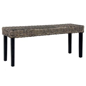 vidaXL Panca 110 cm Nera in Rattan Naturale Kubu e Massello di Mogano