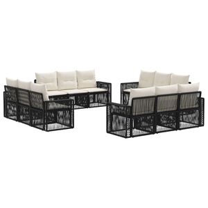 vidaXL Set Divano da Giardino 12 pz Nero e Bianco Crema polyrattan