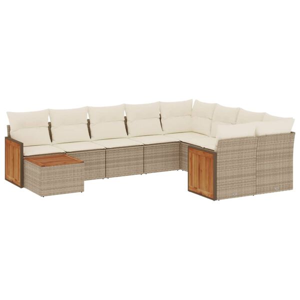 vidaXL Set Divano da Giardino 10 pz con Cuscini Beige in Polyrattan