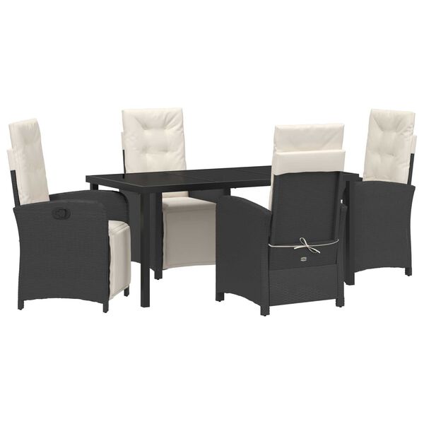 vidaXL Set da Pranzo per Giardino con cuscino 5 pcs Nero polyrattan