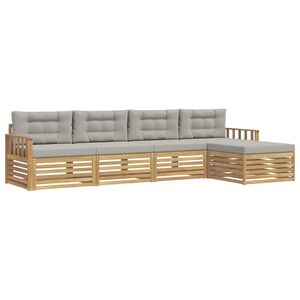 vidaXL Set di divani da esterno 5 pz Bianco e Grigio Chiaro Poliestere