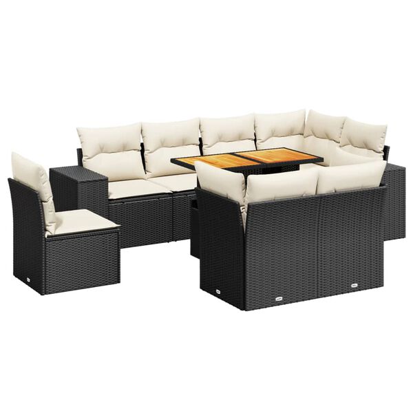 vidaXL Set Divani da Giardino 9 pz con Cuscini Nero in Polyrattan