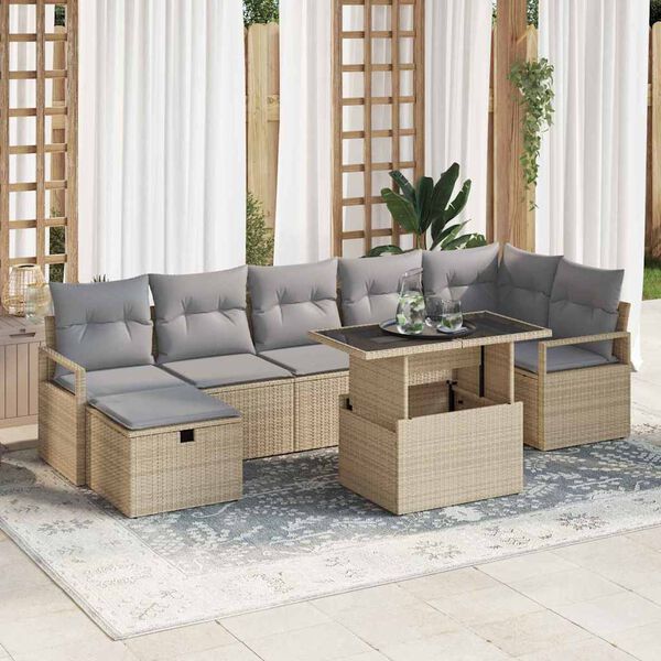 vidaXL Set Divano da Giardino con cuscino 8 pcs Beige Poly Rattan