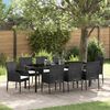 vidaXL Set da Pranzo per Giardino con cuscino 9 pcs Nero polyrattan
