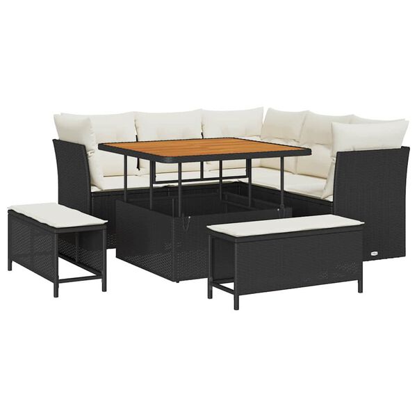 vidaXL Set Divano da Giardino 8 pcs Nero polyrattan