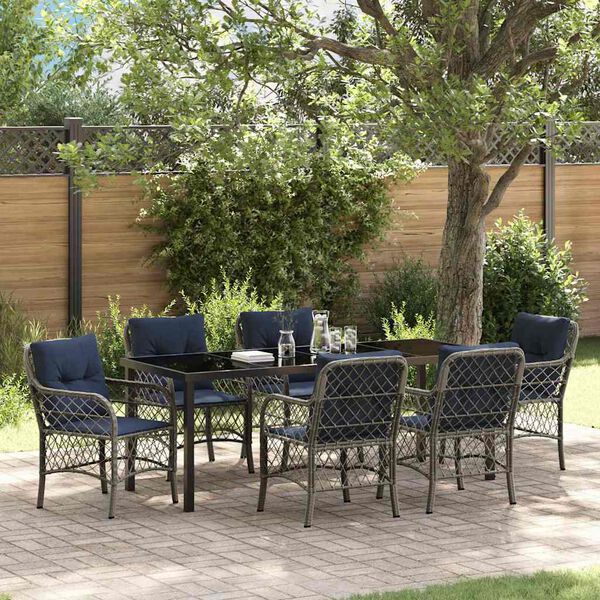 vidaXL Set da Pranzo per Giardino 7 pcs Grigio e Nero Rattan
