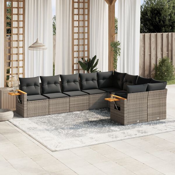 vidaXL Set Divano da Giardino 9 pz con Cuscini Grigio in Polyrattan