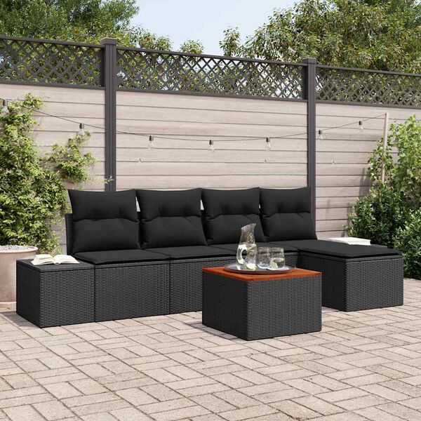 vidaXL Set Divano da Giardino con cuscino 6 pcs Nero polyrattan
