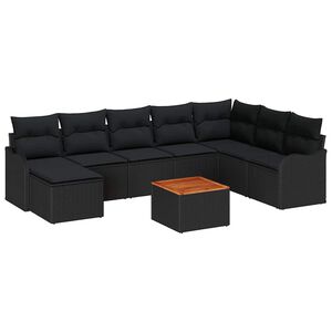 vidaXL Set Divano da Giardino con cuscino 9 pcs Nero polyrattan