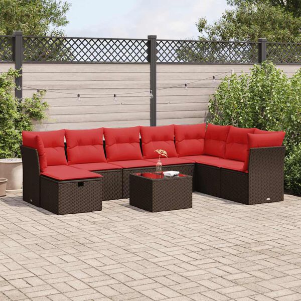 vidaXL Set Divani da Giardino 9pz con Cuscini Marrone in Polyrattan