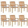 vidaXL Sedie da Giardino Impilabili con Cuscini 6 pz Massello di Teak