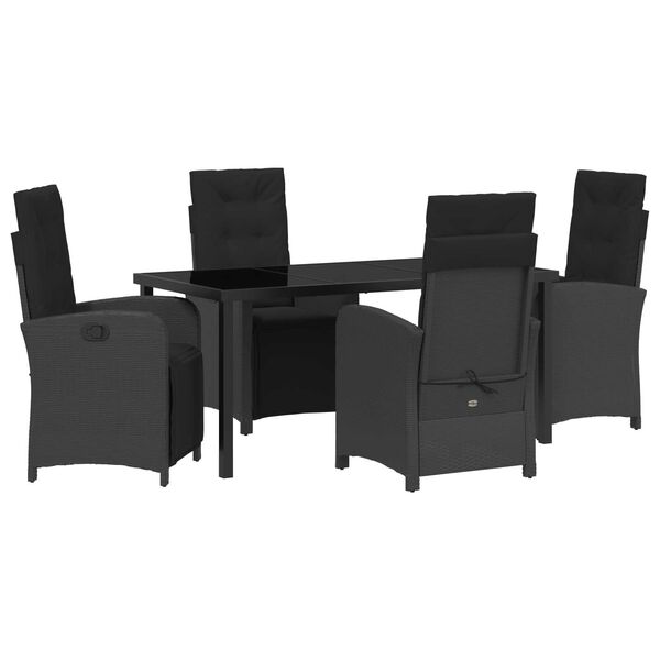 vidaXL Set da Pranzo per Giardino con cuscino 5 pcs Nero polyrattan