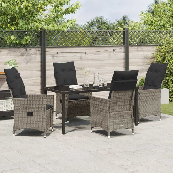 vidaXL Set da Pranzo per Giardino con cuscino 5 pcs Grigio Poly Rattan