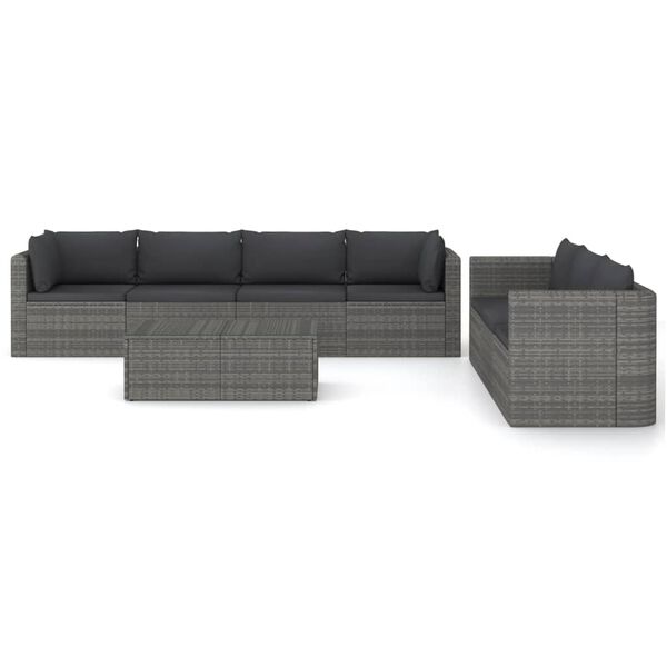 vidaXL Set Divani da Giardino 8 pz con Cuscini in Polyrattan Grigio