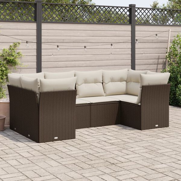 vidaXL Set Divano da Giardino 6 pz con Cuscini Marrone in Polyrattan