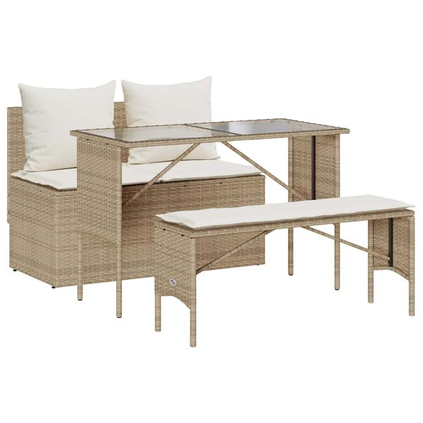 vidaXL Set da Pranzo da Giardino 3 pz con Cuscini Beige in Polyrattan