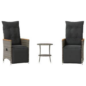 vidaXL Set da Bistr&ograve; 3 pz con Cuscini Grigio in Polyrattan