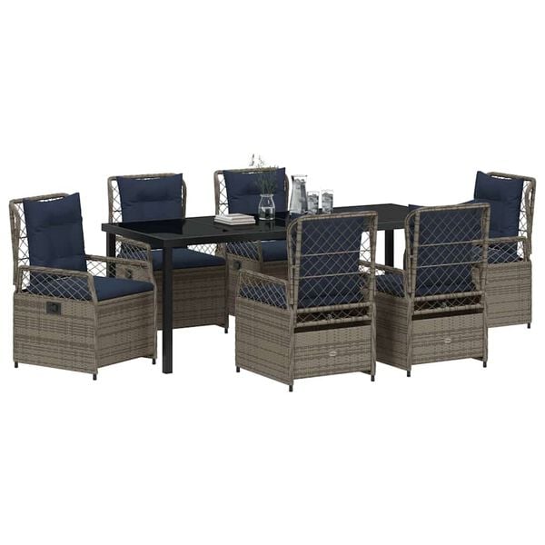 vidaXL Set da Pranzo per Giardino 7 pcs Grigio polyrattan