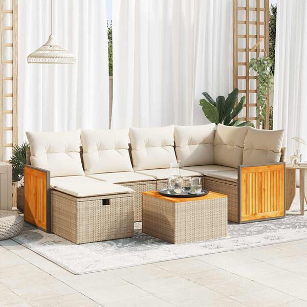 vidaXL Set Divani da Giardino 7 pz con Cuscini Beige in Polyrattan