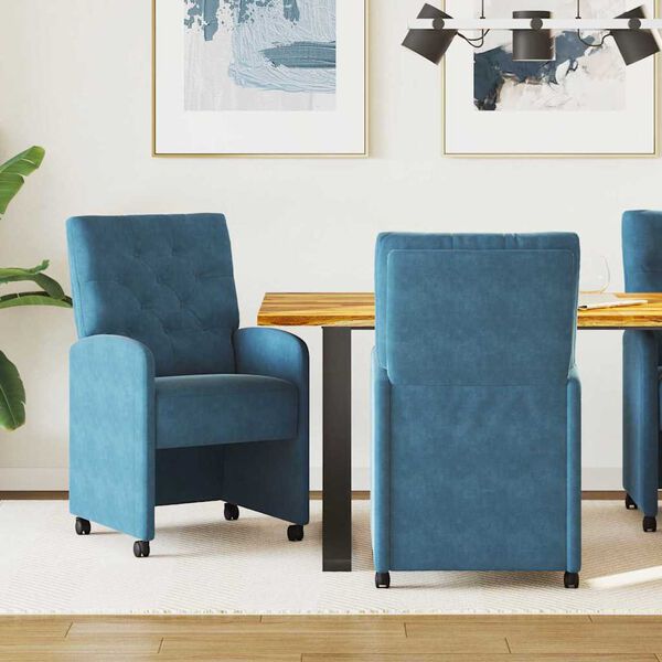 vidaXL Sedie da pranzo con ruote 2 pcs Blu 58 x 67 x 97 cm Velluto