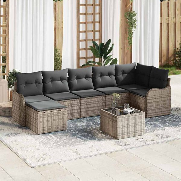 vidaXL Set Divano da Giardino 8 pcs Grigio polyrattan