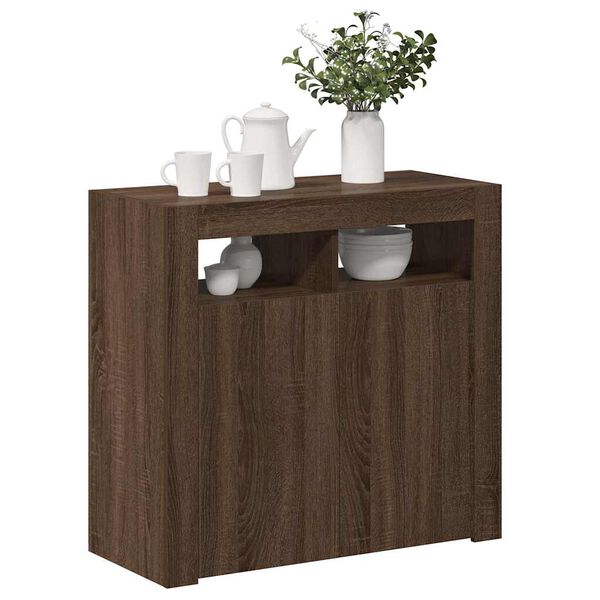 vidaXL Credenza con Luci LED Rovere Marrone 80x35x75 cm