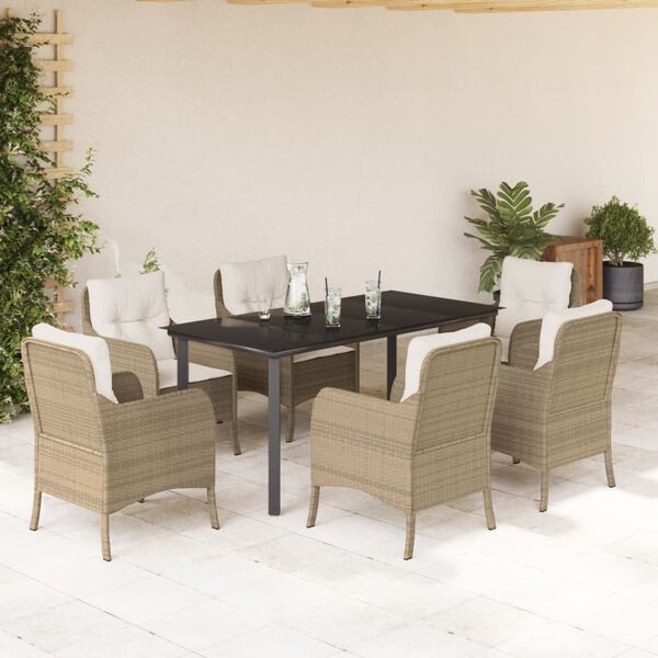 vidaXL Set da Pranzo da Giardino 7 pz con Cuscini Beige in Polyrattan