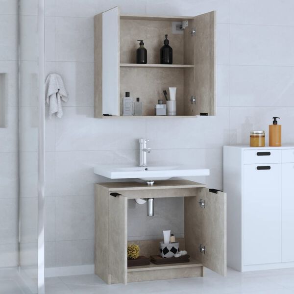 vidaXL Set di Mobili da Bagno 2 pz Grigio Cemento in Legno Multistrato