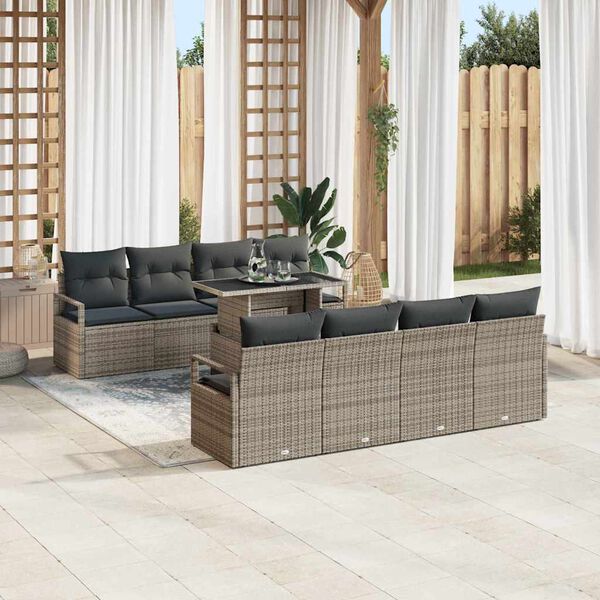 vidaXL Set Divano da Giardino con cuscino 7 pcs Grigio polyrattan