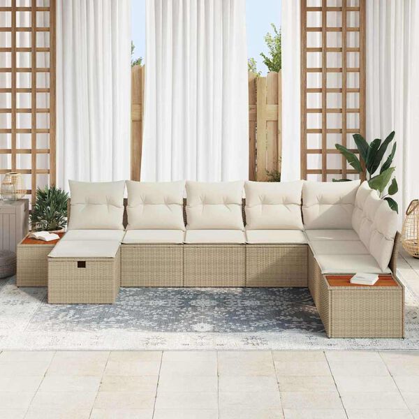 vidaXL Set Divano da Giardino con cuscino Beige polyrattan