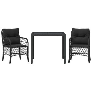 vidaXL Set da Bistr&ograve; 3 pz con Cuscini Nero in Polyrattan