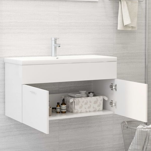 vidaXL Mobile da Bagno con Lavabo Integrato Bianco in Truciolato