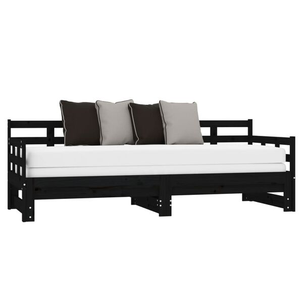 vidaXL Dormeuse Estraibile Nera in Legno Massello di Pino 2x(90x190)cm