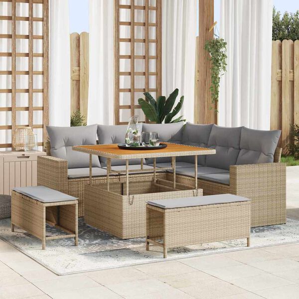 vidaXL Set Divano da Giardino 9 pcs Beige e Grigio Chiaro polyrattan