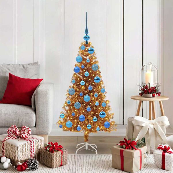 vidaXL Albero di Natale con 150 LED con supporto Oro 120 cm PET