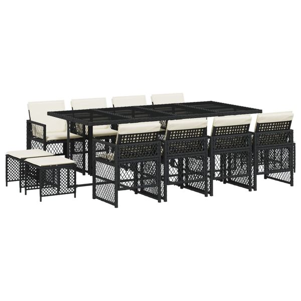 vidaXL Set da Pranzo da Giardino 13pz con Cuscini Nero in Polyrattan