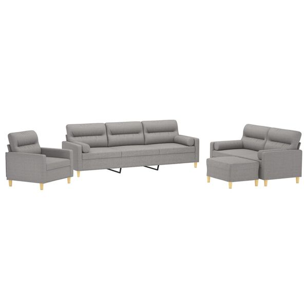 vidaXL Set di Divani 4 pz con Cuscini Decorativi Grigio chiaro Tessuto