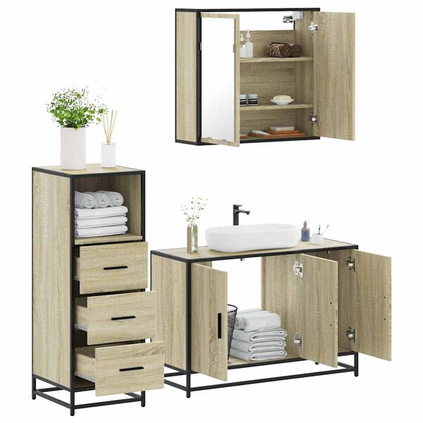 vidaXL Set Mobili da Bagno 3 pz Rovere Sonoma in Legno Multistrato